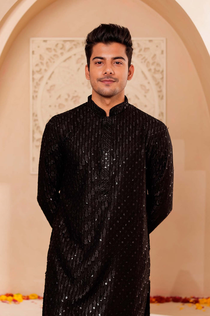 Black Chikankari Embroidered Kurta Suit with Sequin.