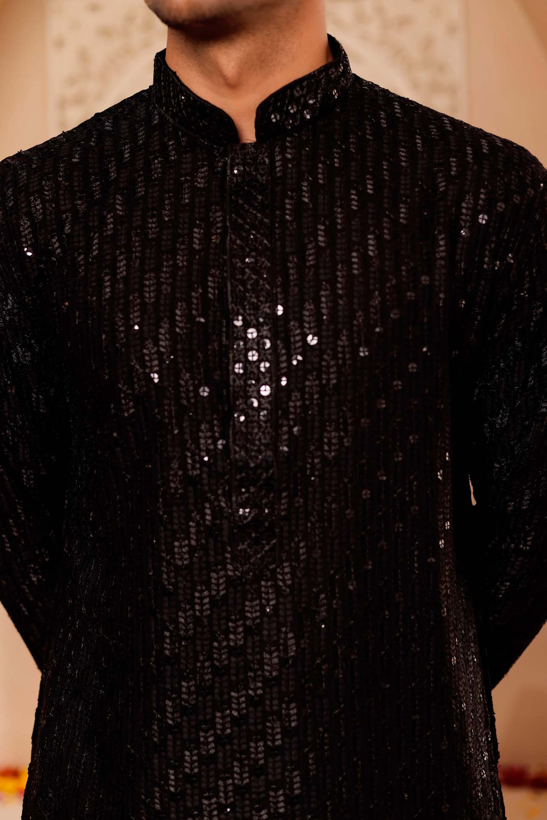 Black Chikankari Embroidered Kurta Suit with Sequin.