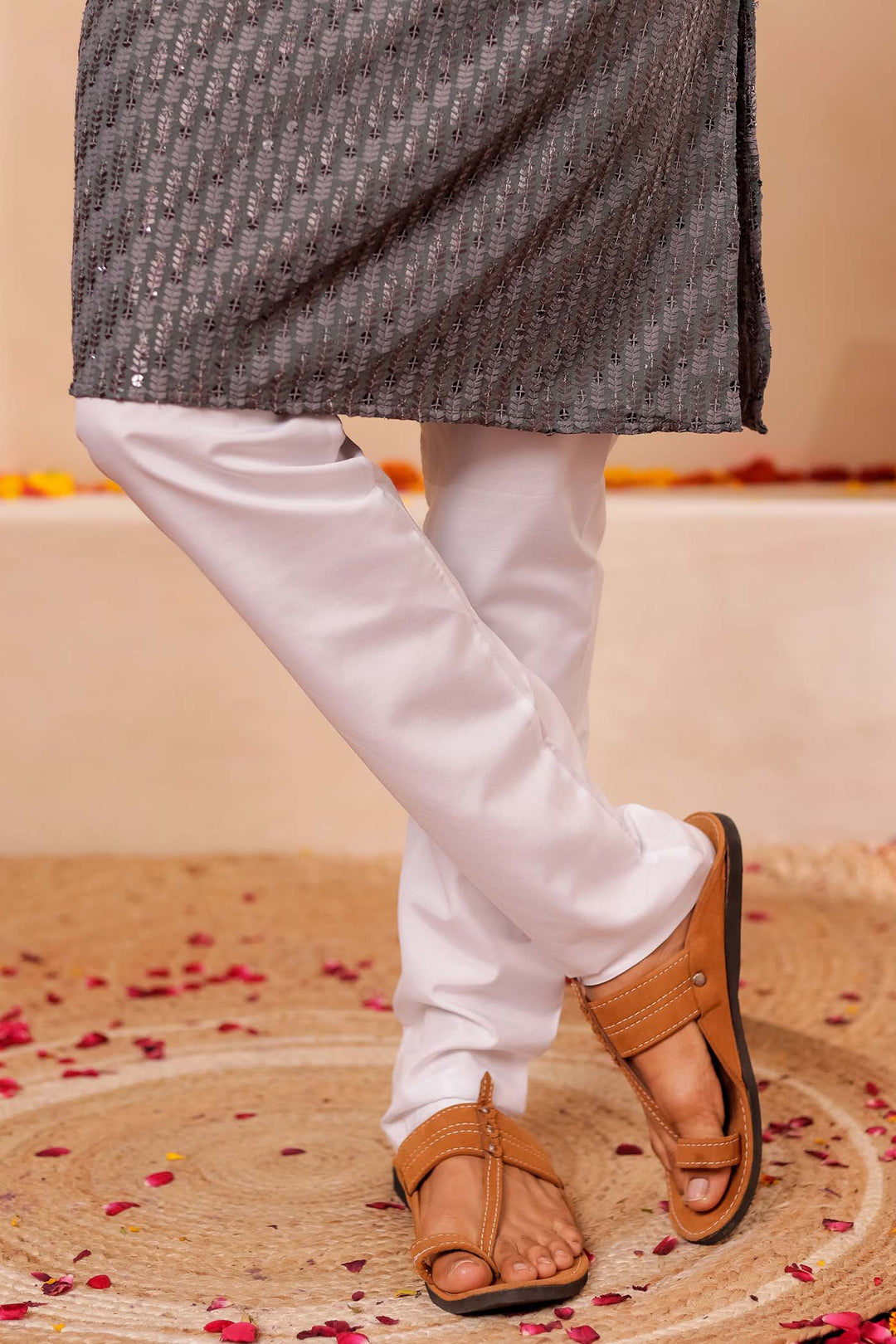 Grey Chikankari Embroidered Kurta Suit with Sequin.