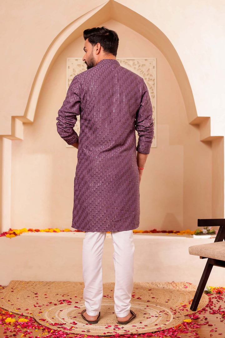 Light Purple Chikankari Embroidered Kurta Suit with Sequin.
