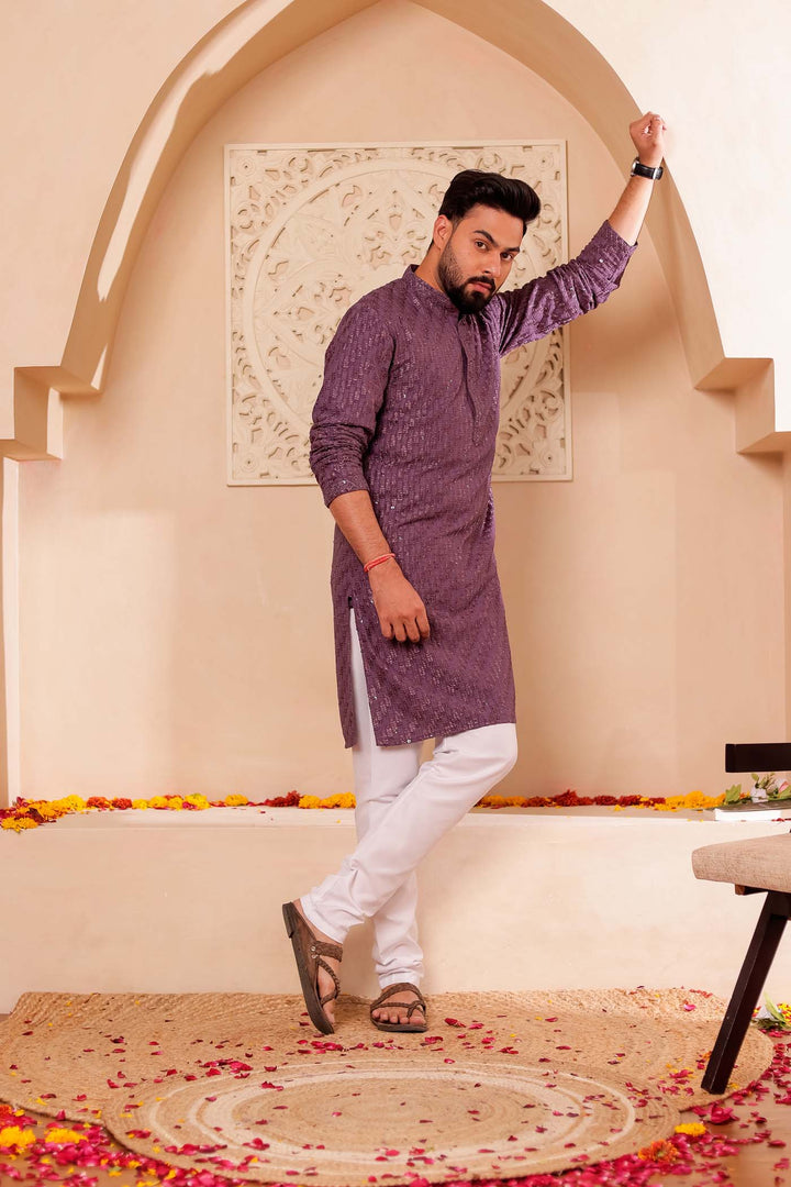 Light Purple Chikankari Embroidered Kurta Suit with Sequin.