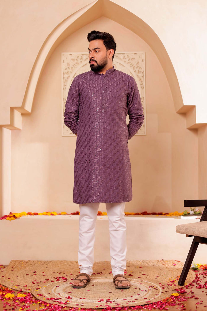 Light Purple Chikankari Embroidered Kurta Suit with Sequin.