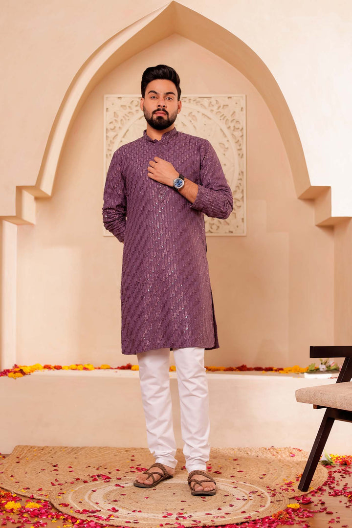Light Purple Chikankari Embroidered Kurta Suit with Sequin.