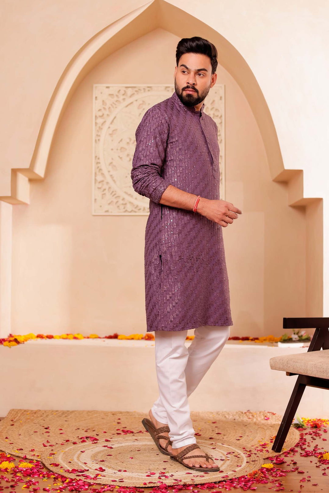 Light Purple Chikankari Embroidered Kurta Suit with Sequin.