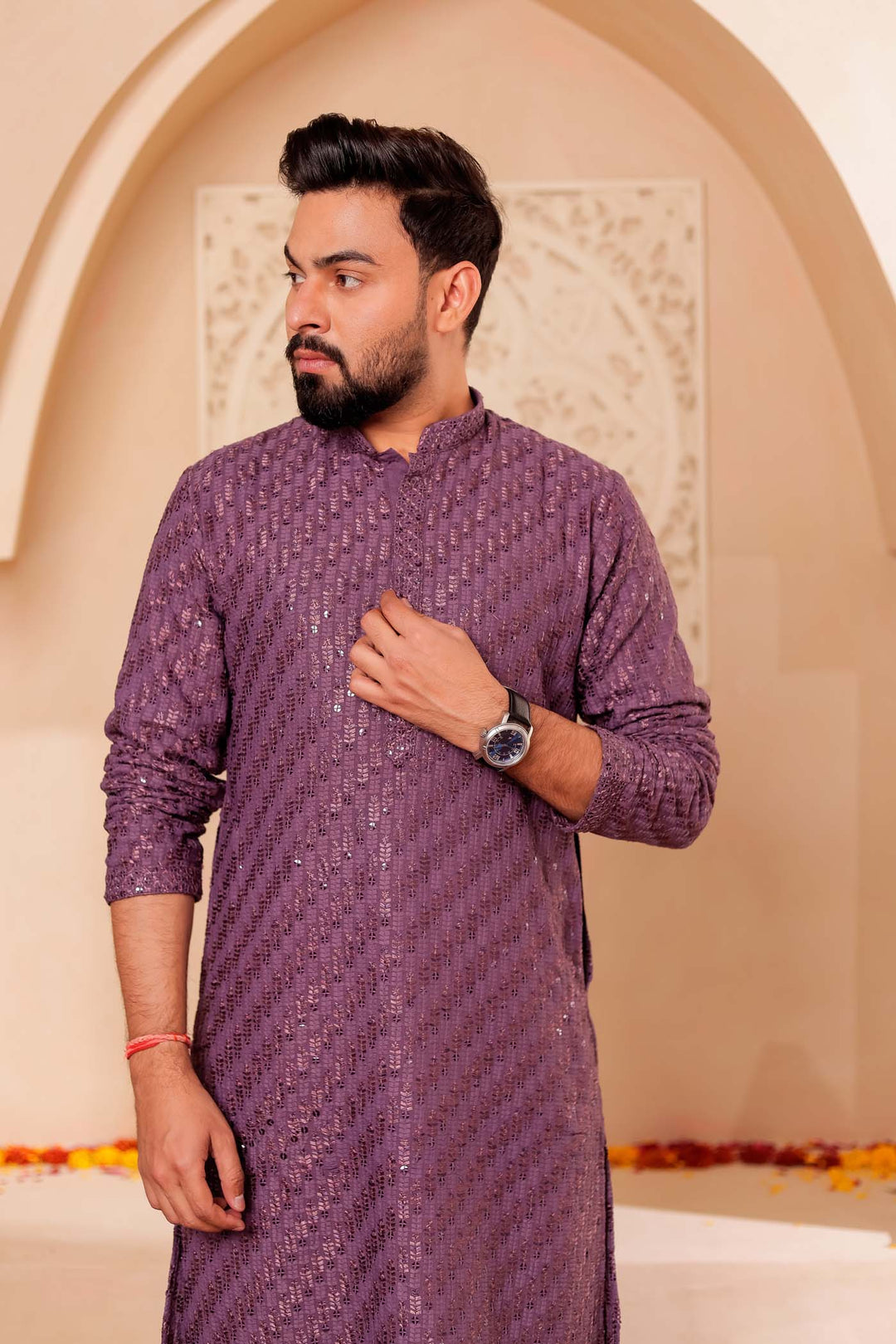 Light Purple Chikankari Embroidered Kurta Suit with Sequin.