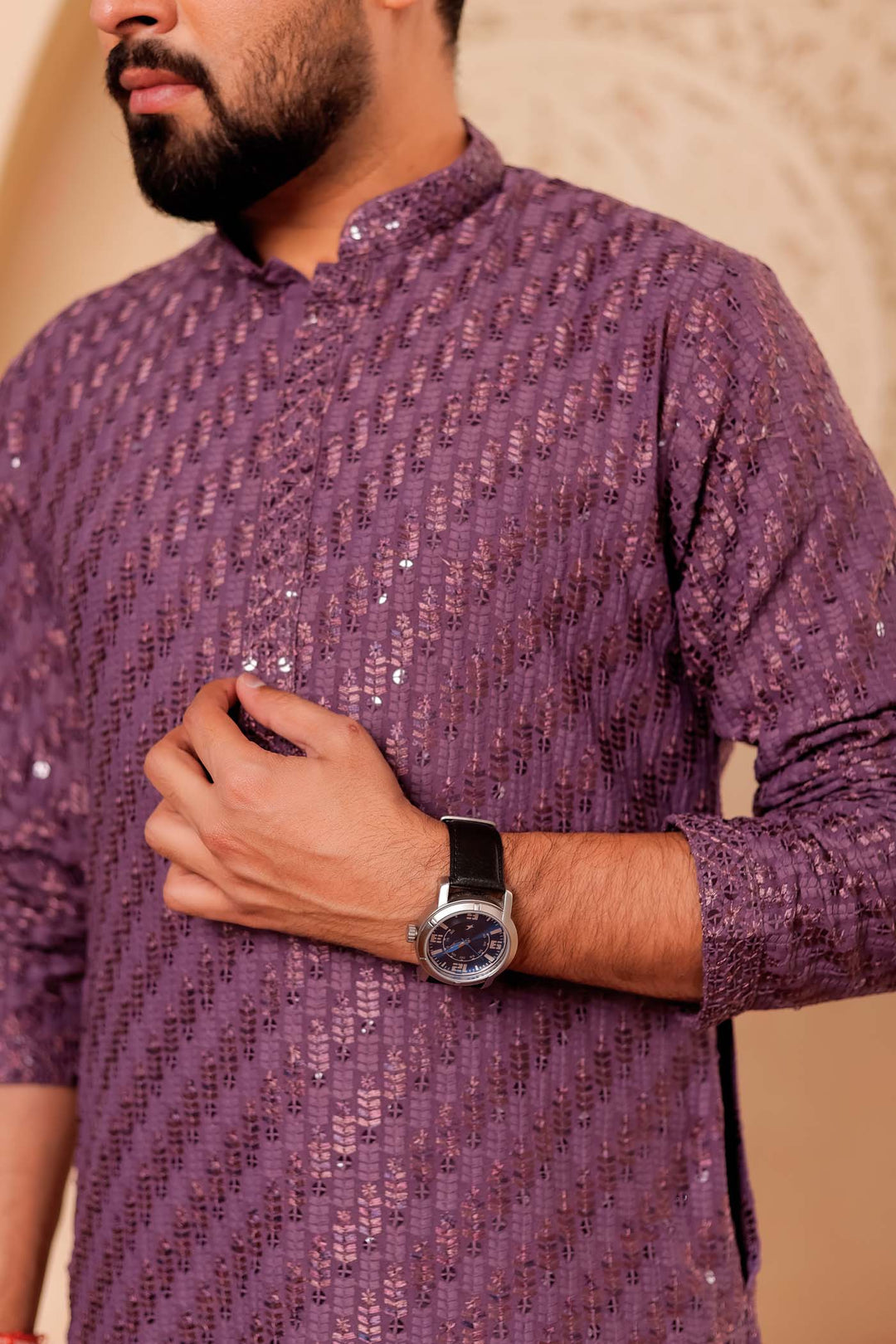 Light Purple Chikankari Embroidered Kurta Suit with Sequin.