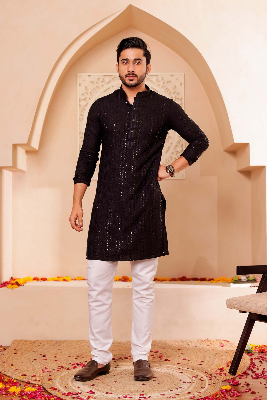 Black Lucknowi Chikankari Embroidered Kurta Suit with Sequin..