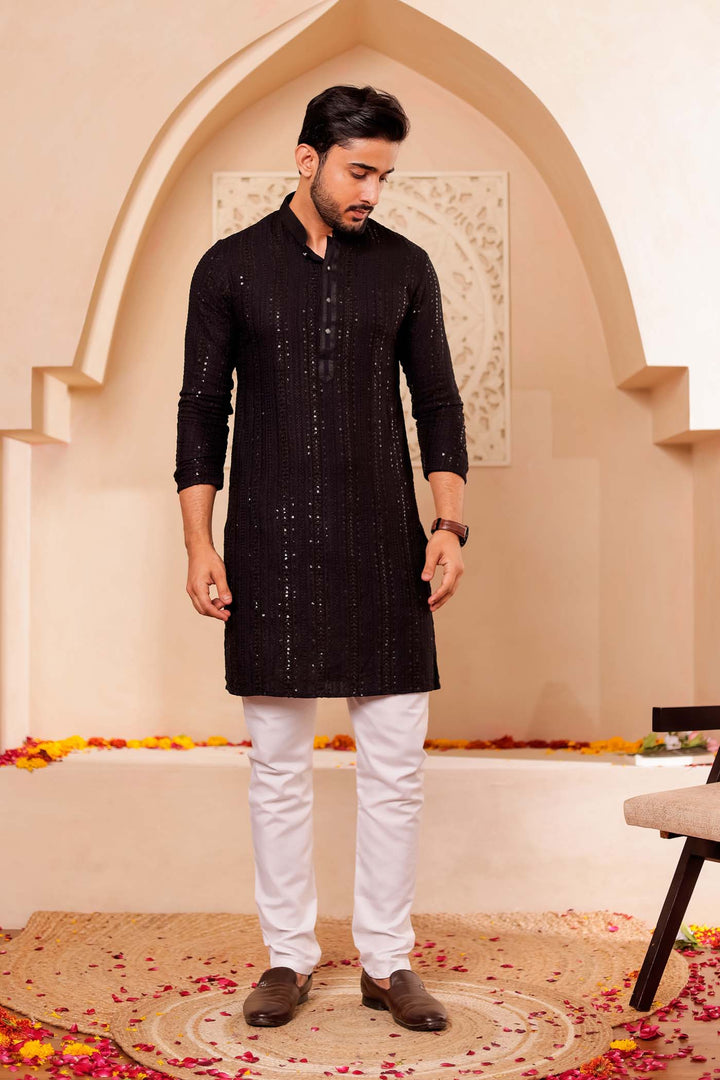 Black Lucknowi Chikankari Embroidered Kurta Suit with Sequin..