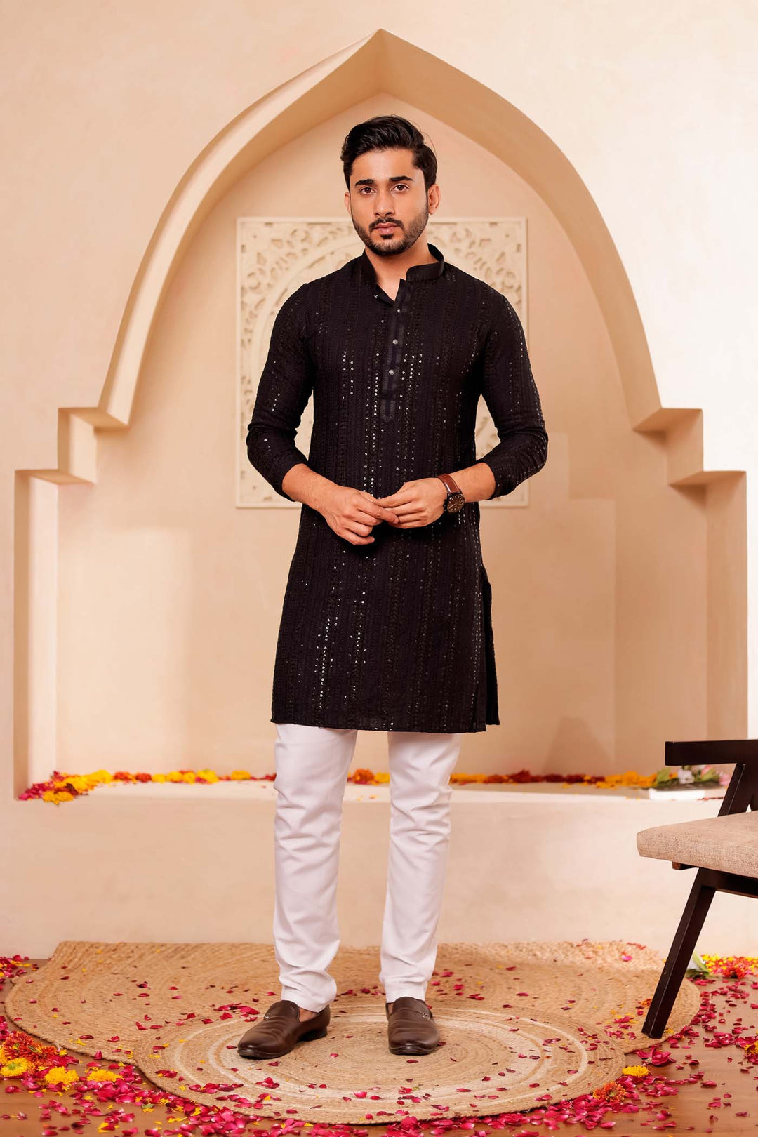 Black Lucknowi Chikankari Embroidered Kurta Suit with Sequin..