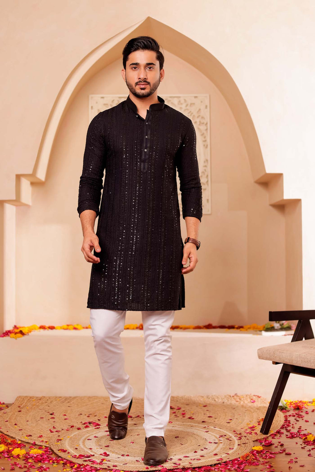Black Lucknowi Chikankari Embroidered Kurta Suit with Sequin..