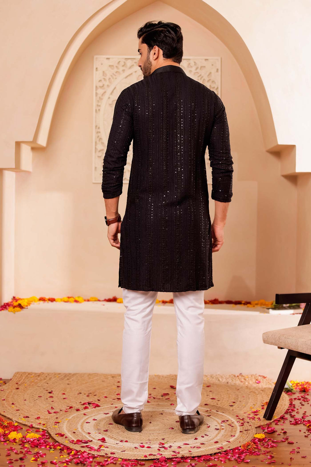 Black Lucknowi Chikankari Embroidered Kurta Suit with Sequin..