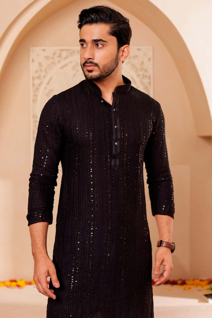 Black Lucknowi Chikankari Embroidered Kurta Suit with Sequin..