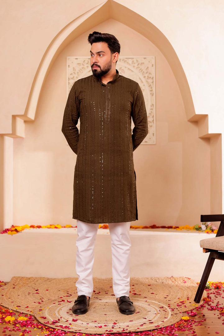 Mehndi Green Chikankari Embroidered Kurta Suit.