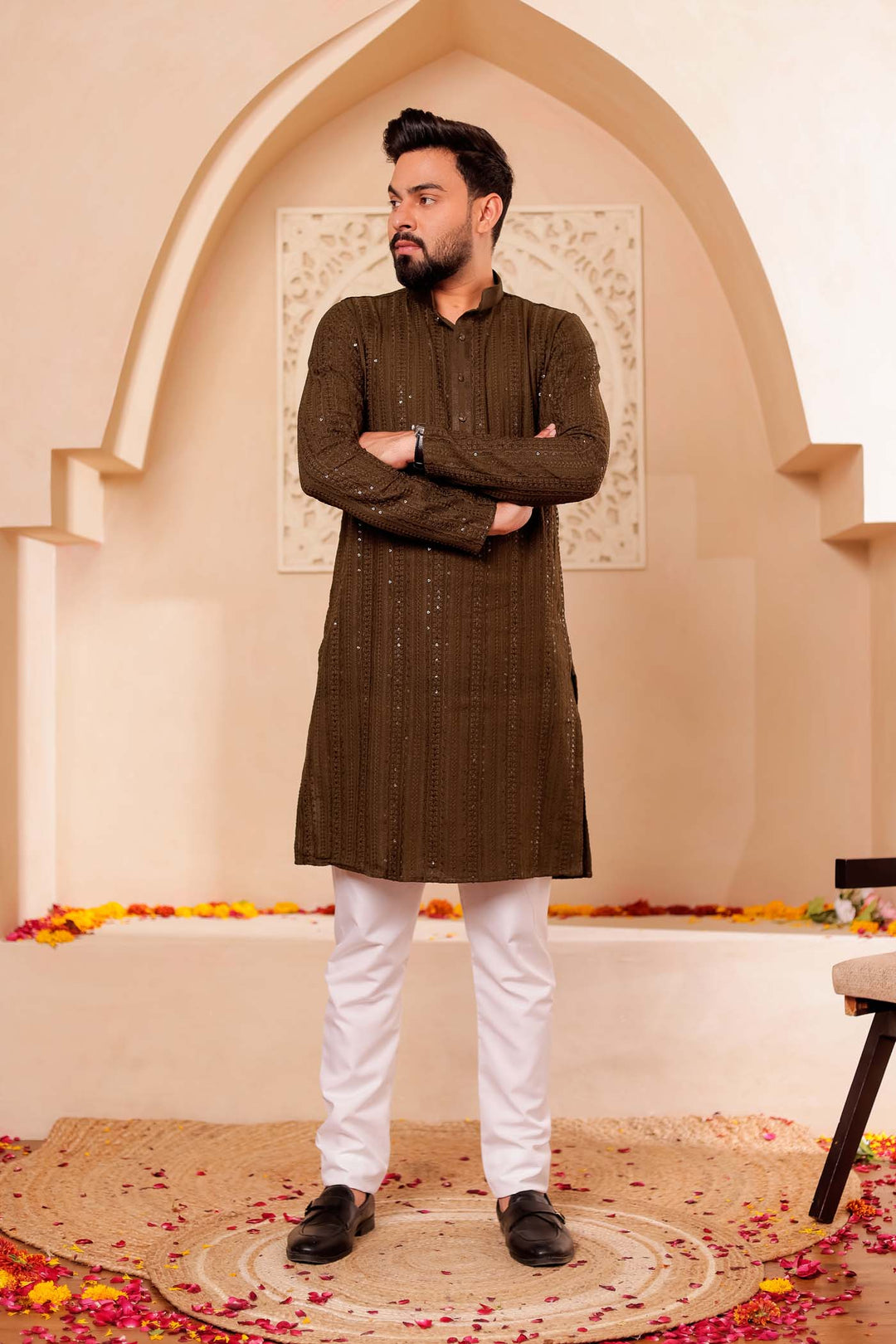 Mehndi Green Chikankari Embroidered Kurta Suit.