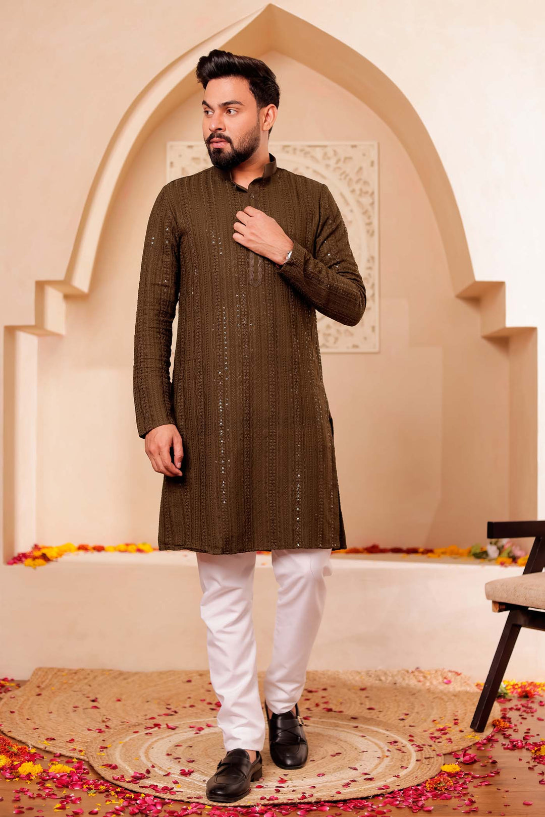 Mehndi Green Chikankari Embroidered Kurta Suit.