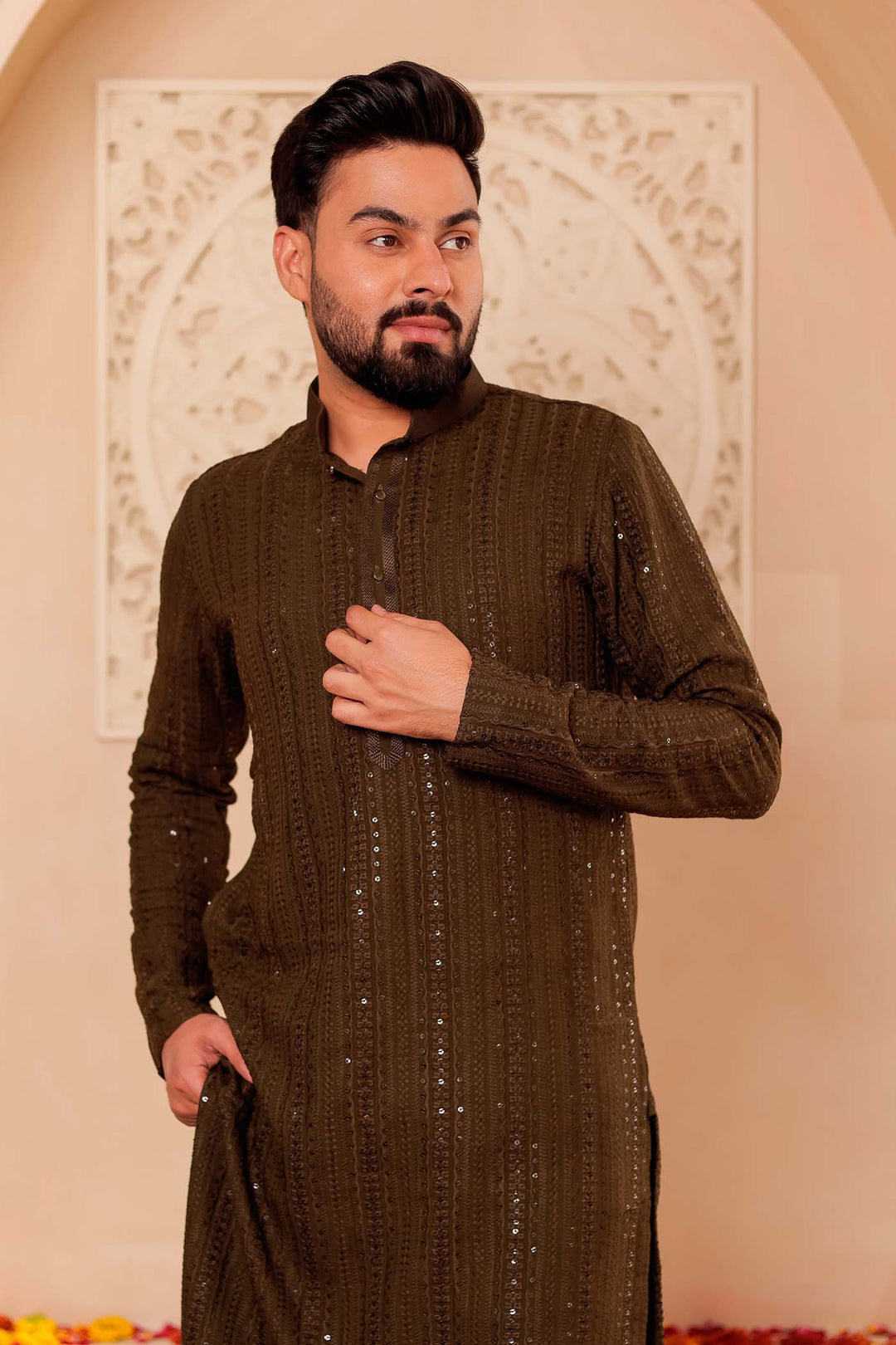 Mehndi Green Chikankari Embroidered Kurta Suit.