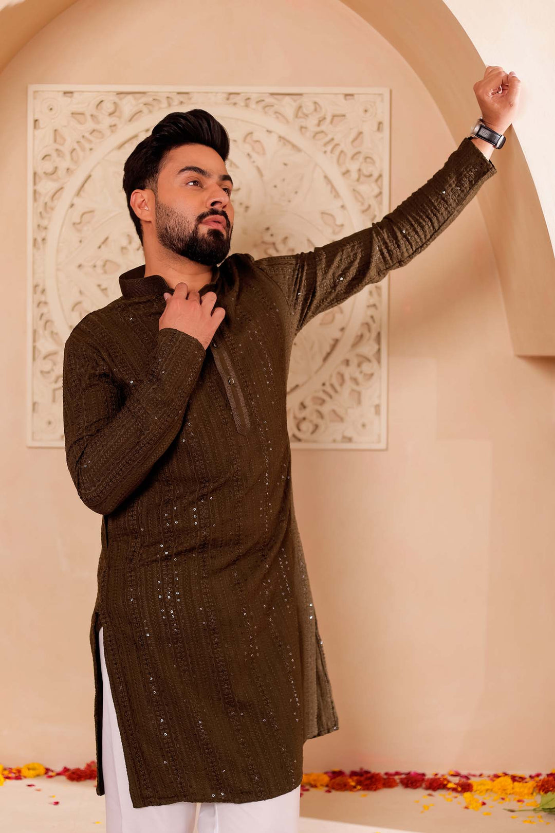 Mehndi Green Chikankari Embroidered Kurta Suit.