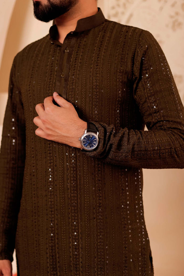 Mehndi Green Chikankari Embroidered Kurta Suit.