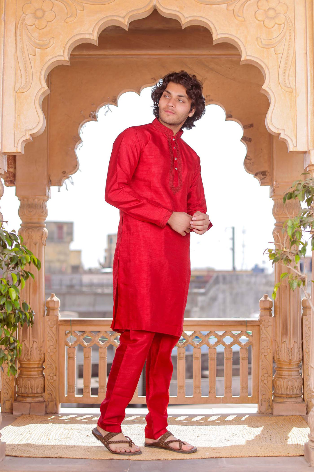 Maroon Dupion Silk Kurt Suit.