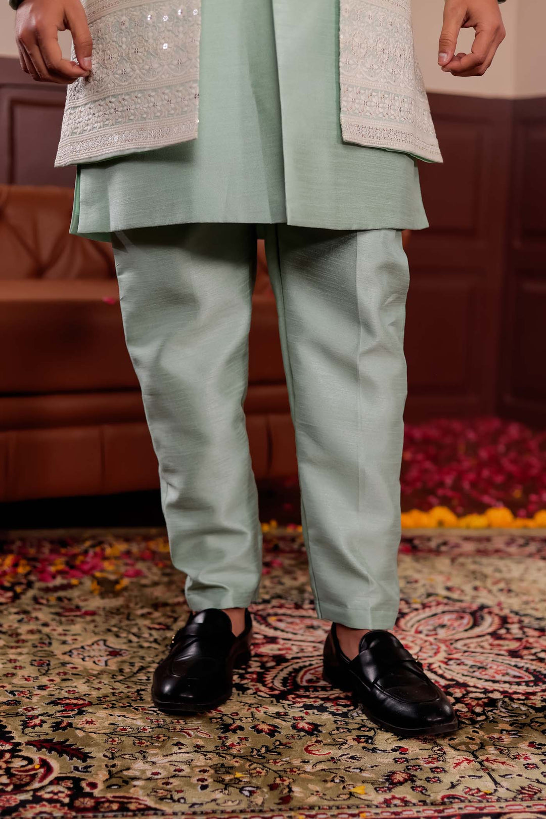 Mint Green Lucknowi Open Jacket Style Indo-western Suit