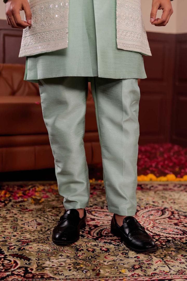 Mint Green Lucknowi Open Jacket Style Indo-western Suit