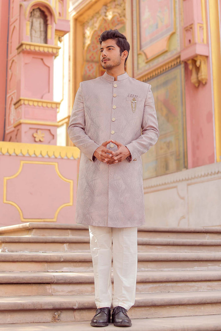 Mauve Brocade Silk Indo-Western Suit