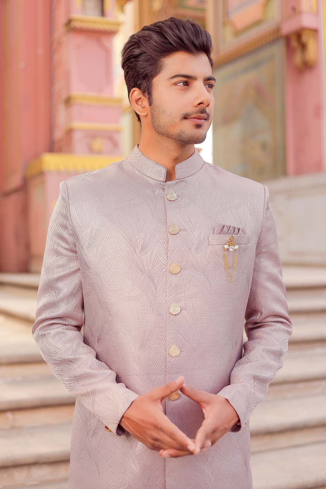 Mauve Brocade Silk Indo-Western Suit