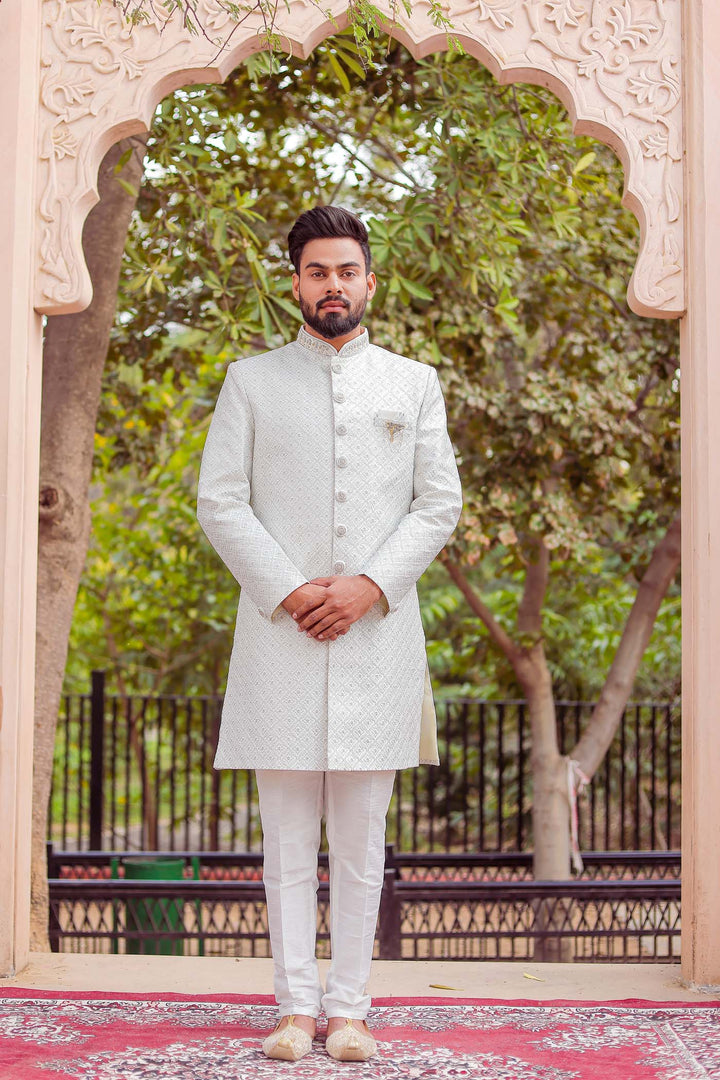 Light Blue Lucknowi Silk Indo-western Suit