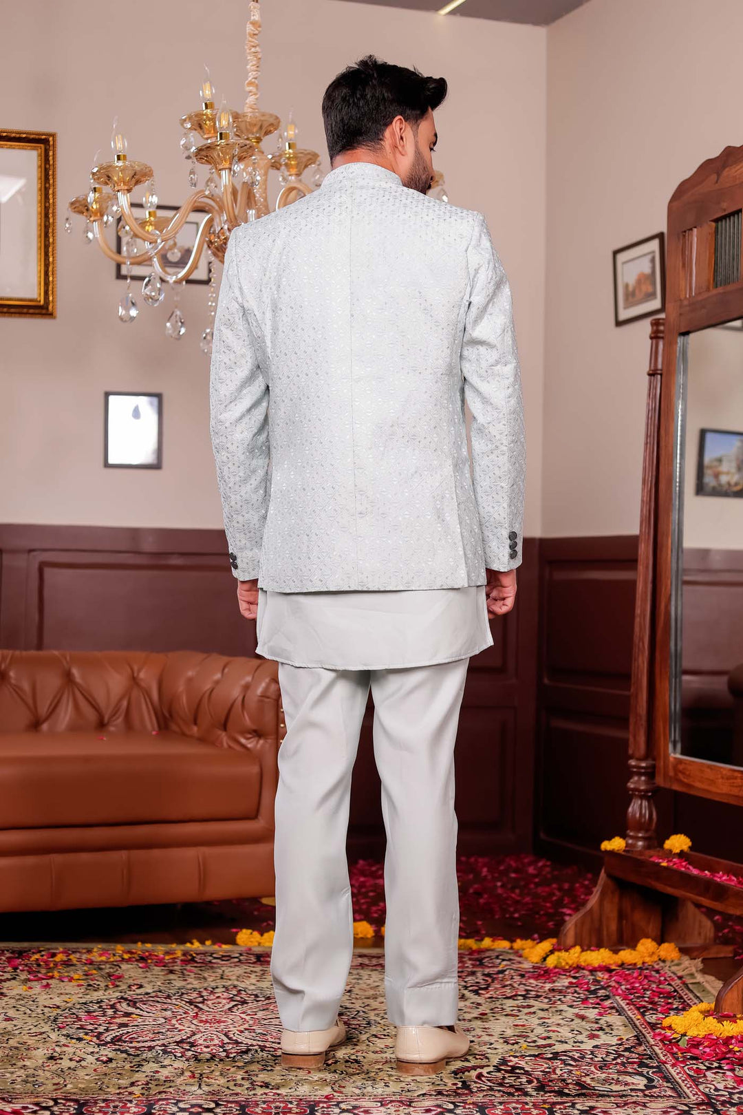 Mint Green Open Jacket Style Jodhpuri Suit With Kurta