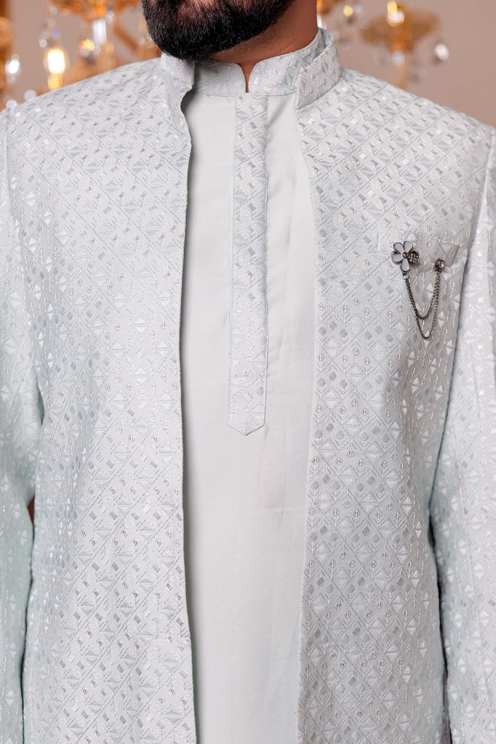 Mint Green Open Jacket Style Jodhpuri Suit With Kurta