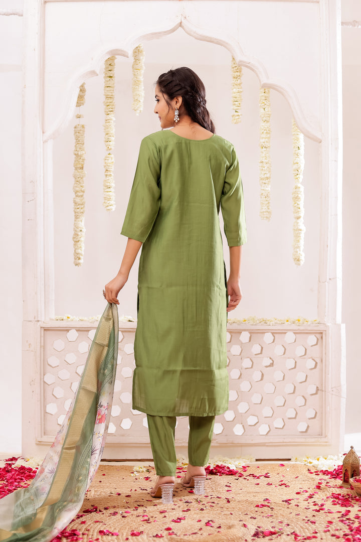 Green Soft Silk Straight Cut Kurta Set