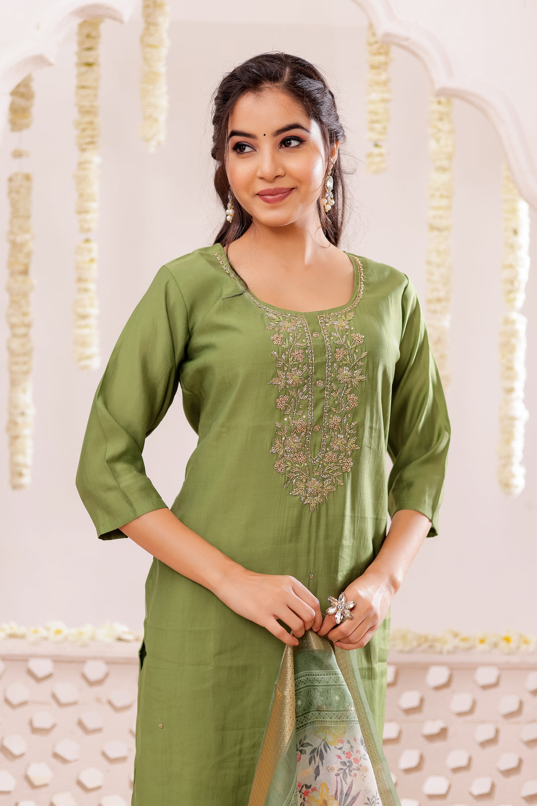 Green Soft Silk Straight Cut Kurta Set