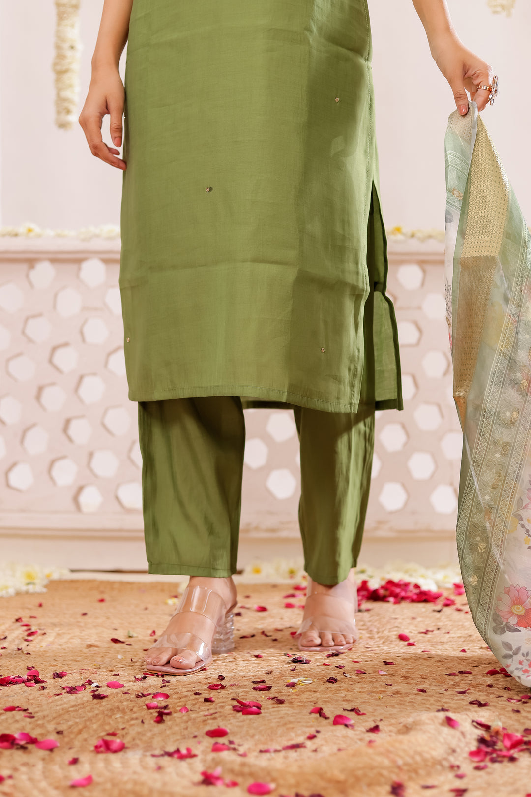 Green Soft Silk Straight Cut Kurta Set