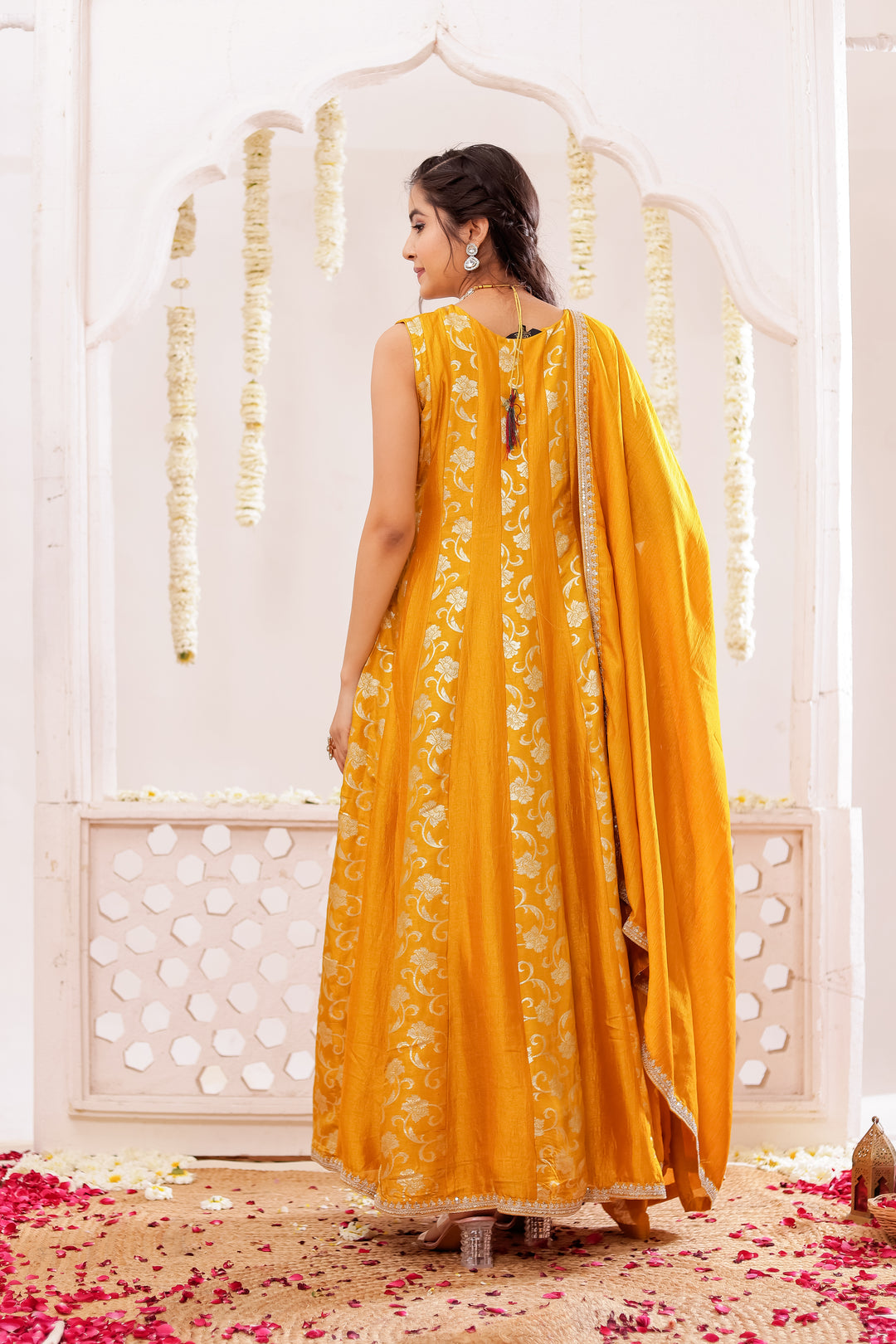 Mustard Vichitra Silk Anarkali Suit
