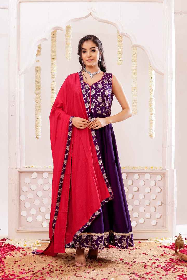 Purple Vichitra Silk Anarkali Suit