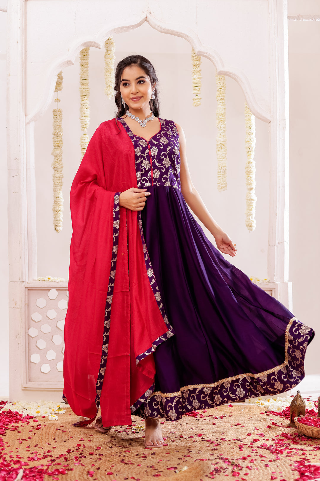 Purple Vichitra Silk Anarkali Suit