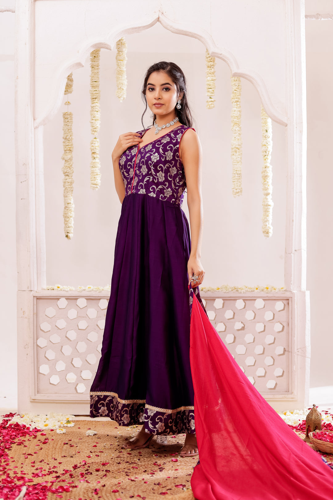 Purple Vichitra Silk Anarkali Suit
