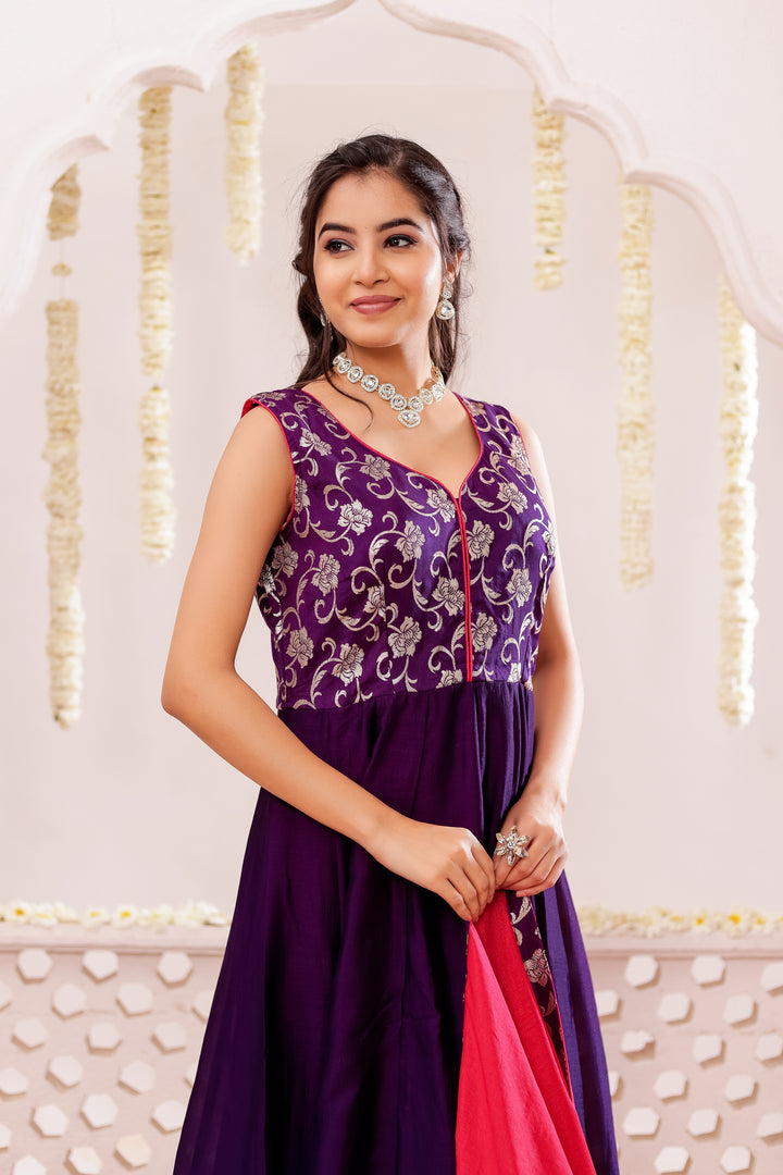 Purple Vichitra Silk Anarkali Suit