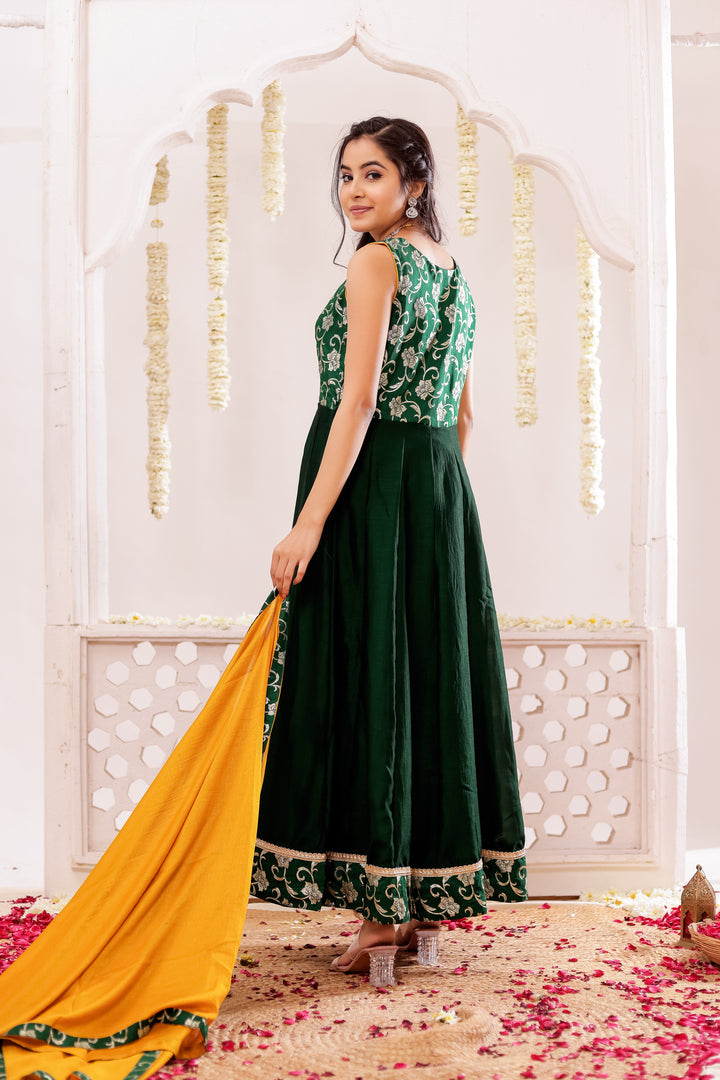 Bottle Green Vichitra Silk Anarkali Suit