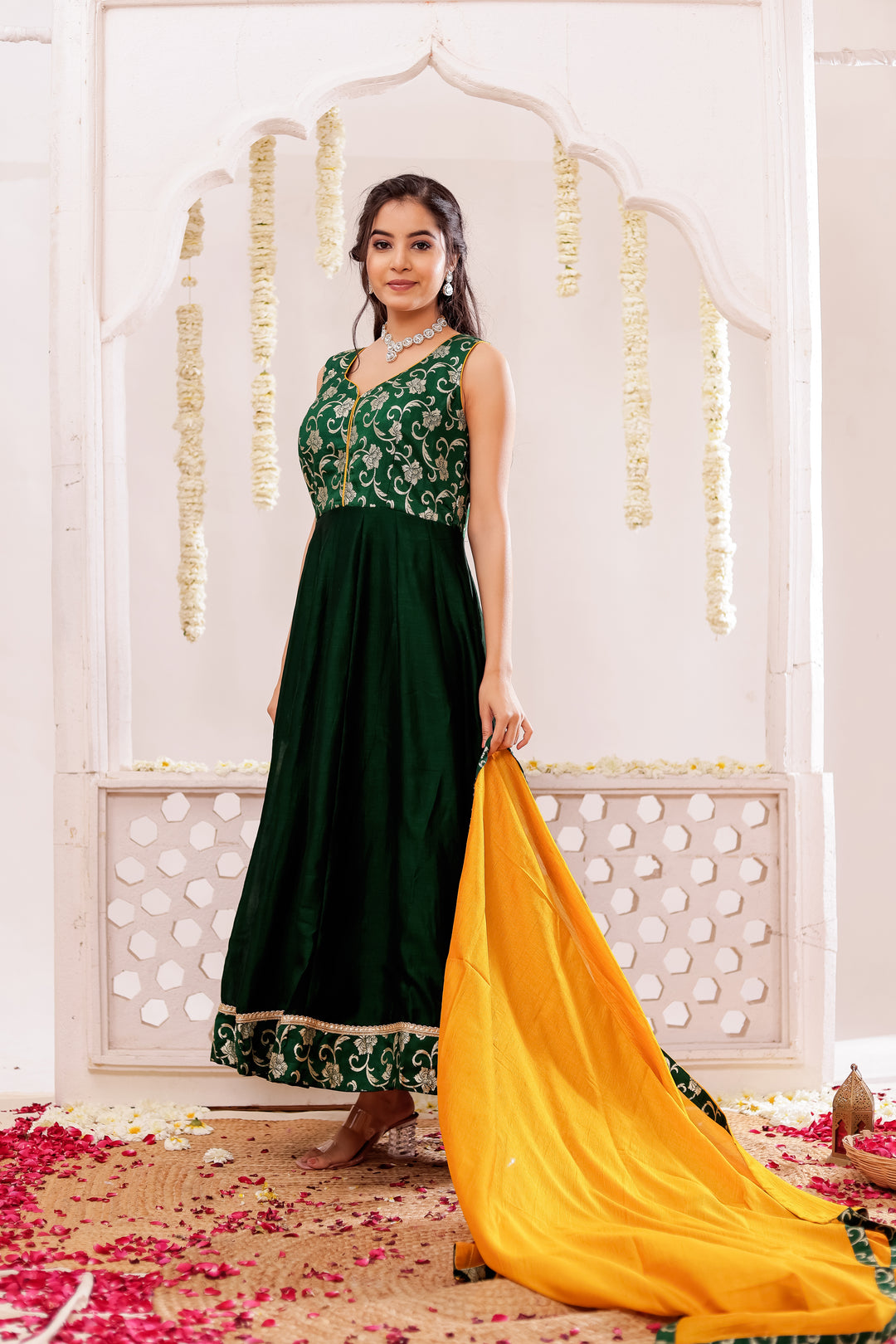 Bottle Green Vichitra Silk Anarkali Suit