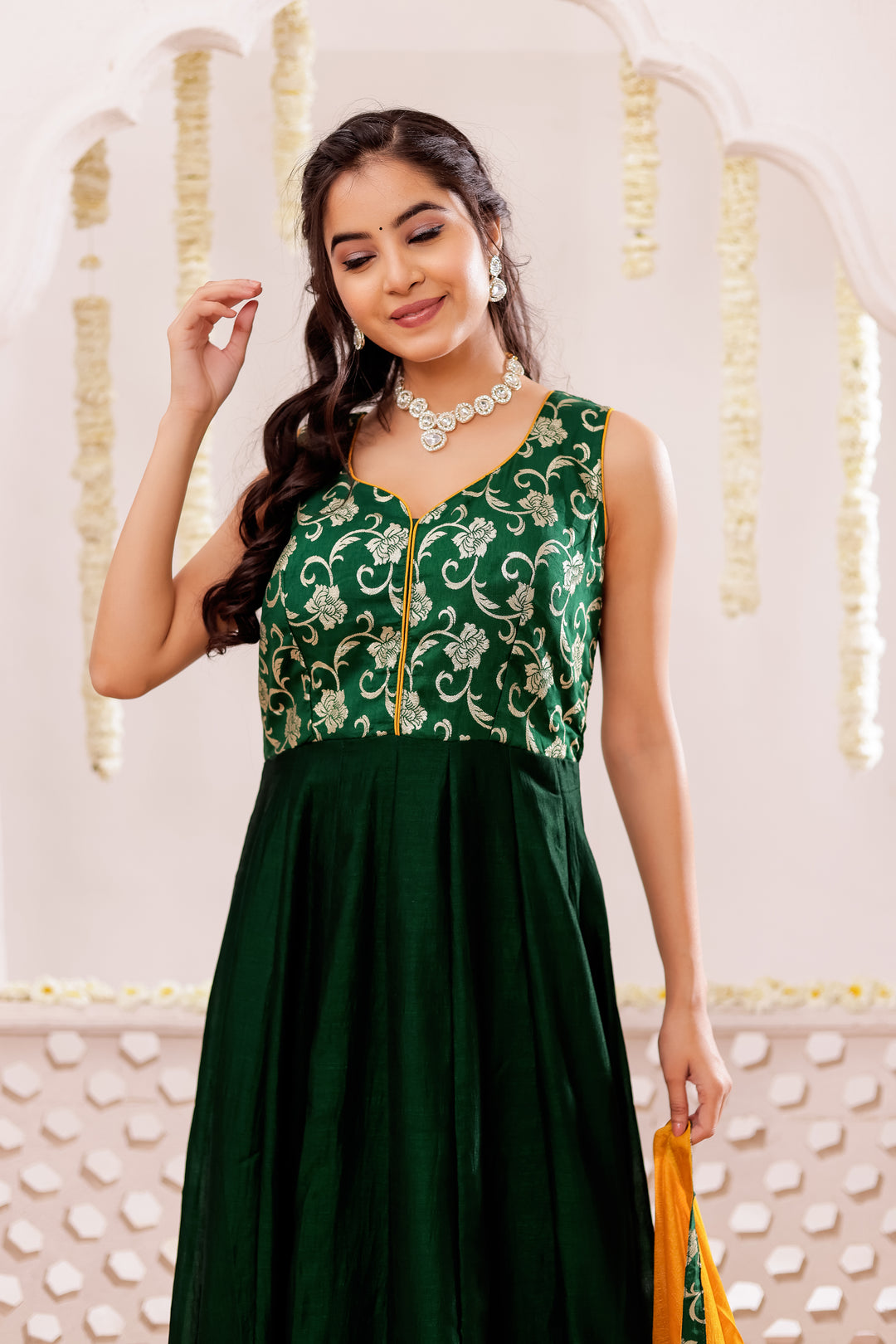 Bottle Green Vichitra Silk Anarkali Suit