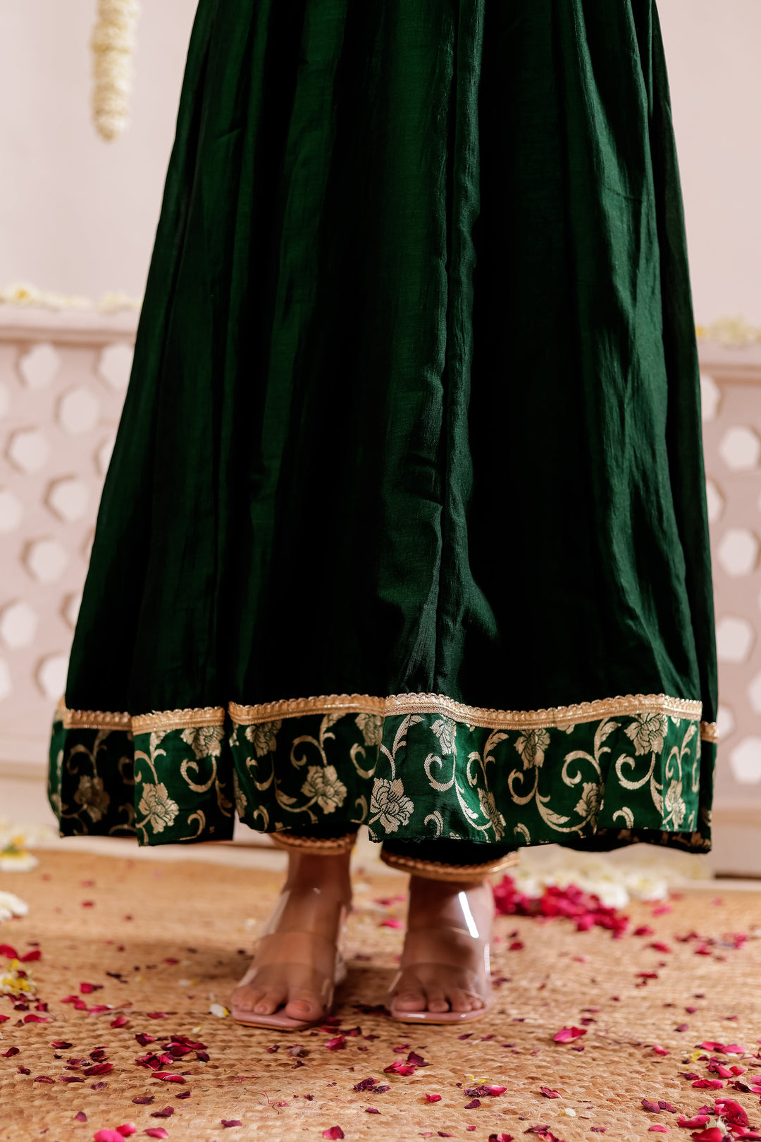 Bottle Green Vichitra Silk Anarkali Suit