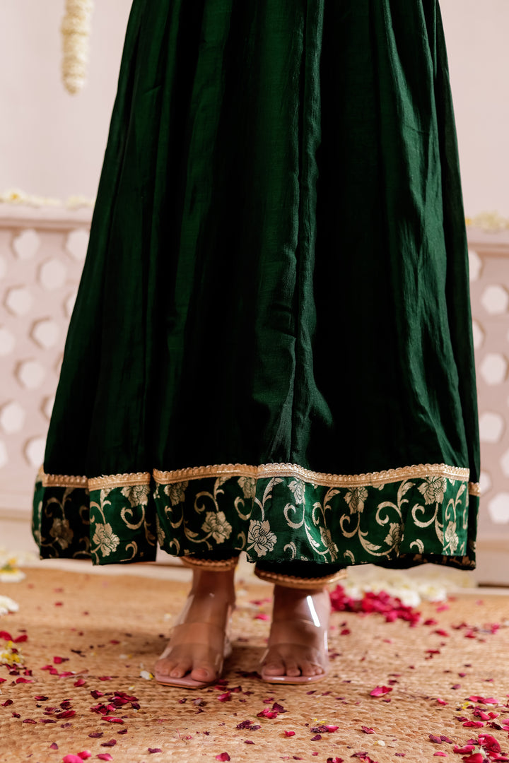 Bottle Green Vichitra Silk Anarkali Suit