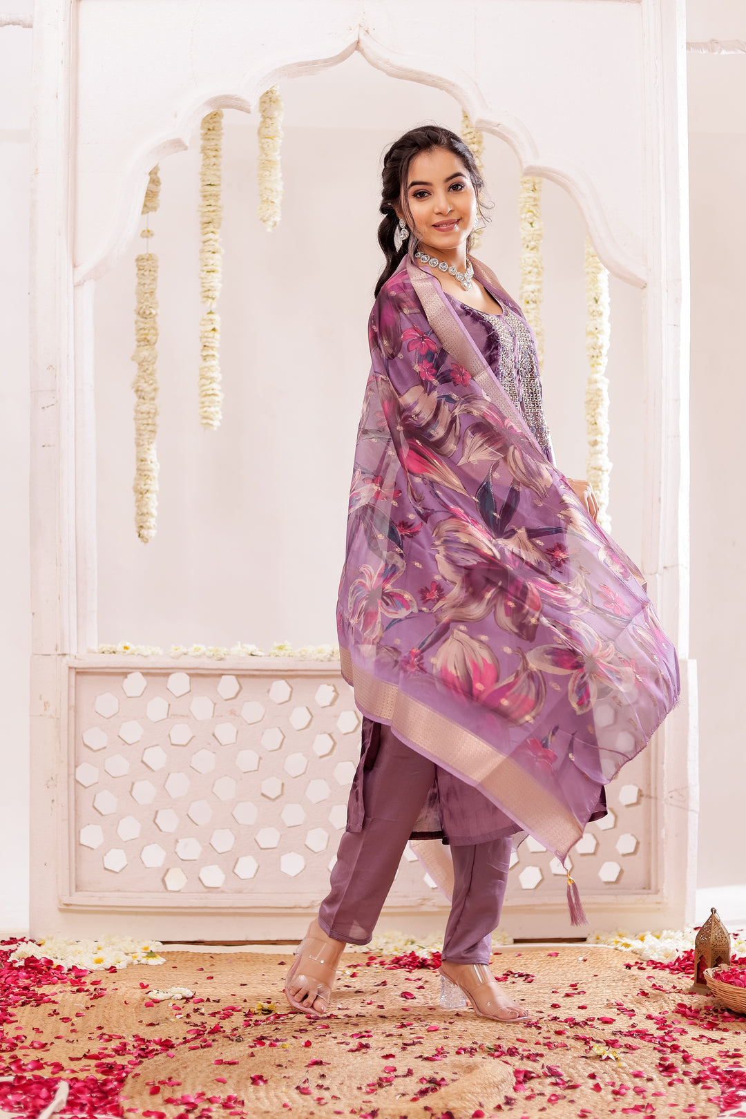 Purple Soft Silk Straight Cut Kurta Set
