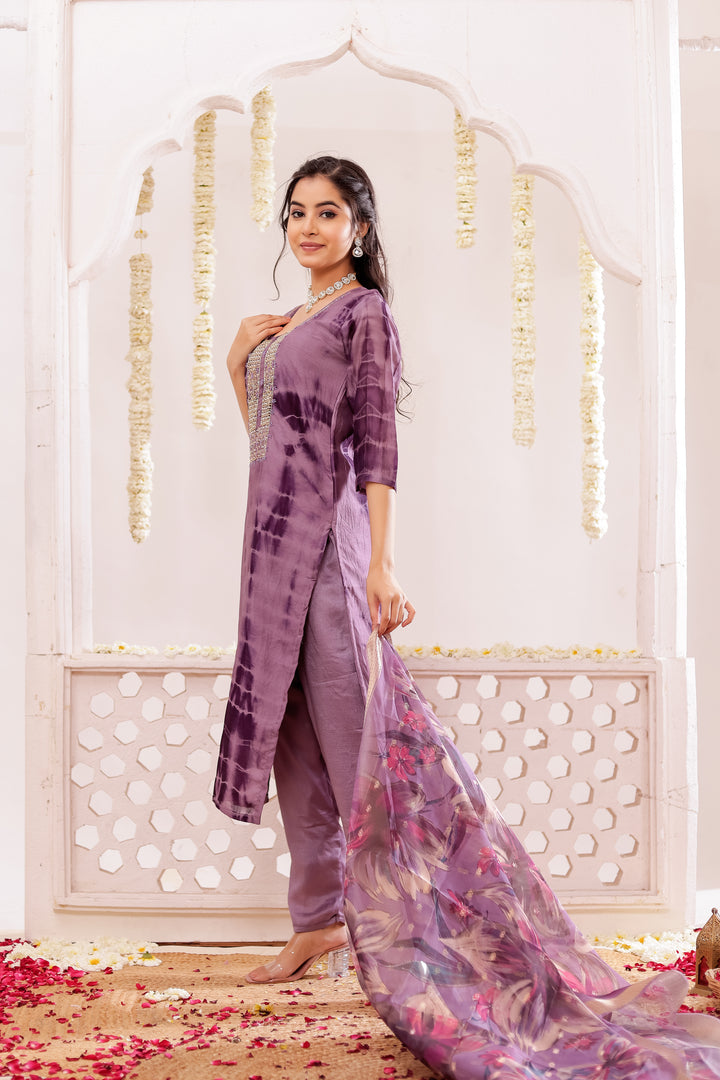 Purple Soft Silk Straight Cut Kurta Set