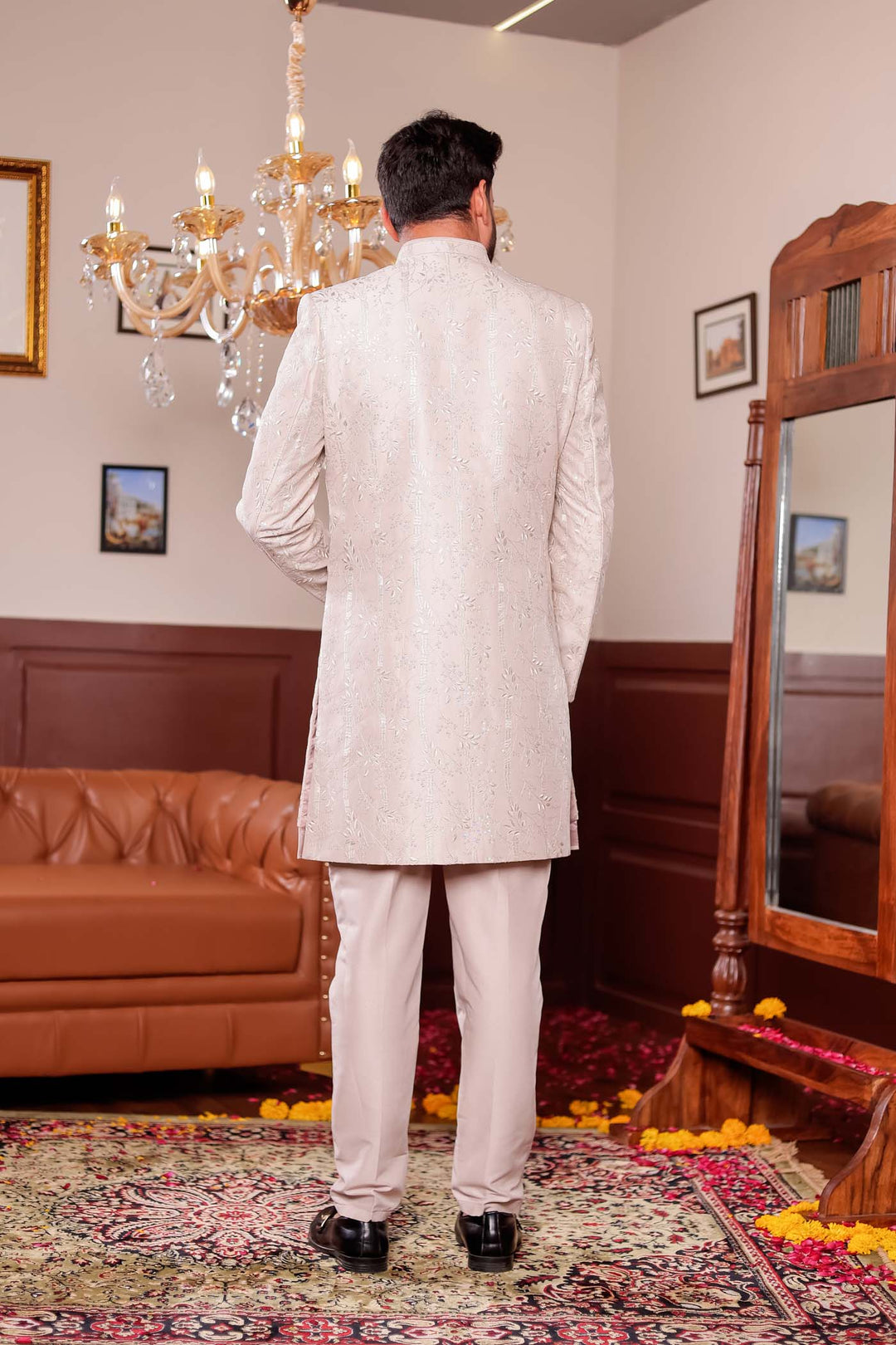 Taupe Soft Silk Open jacket Style Indo-western Suit