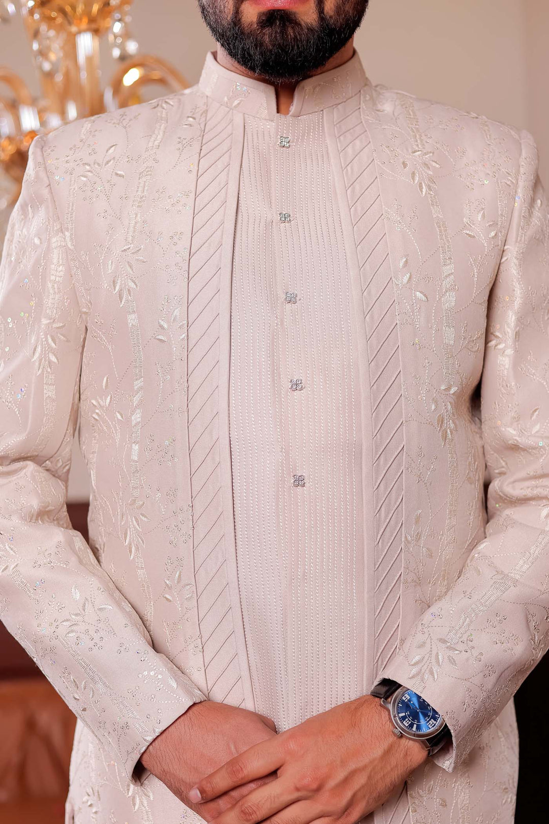 Taupe Soft Silk Open jacket Style Indo-western Suit