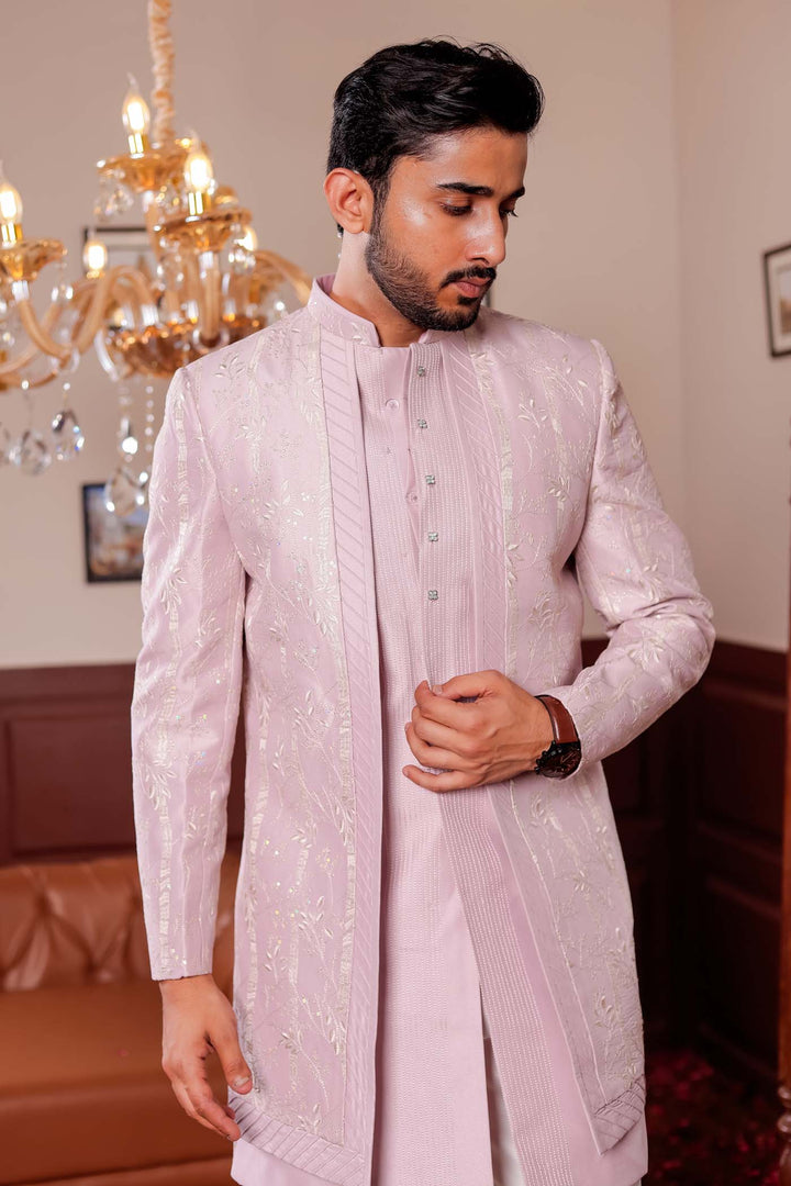 Lavander Soft Silk Open jacket Style Indo-western Suit.
