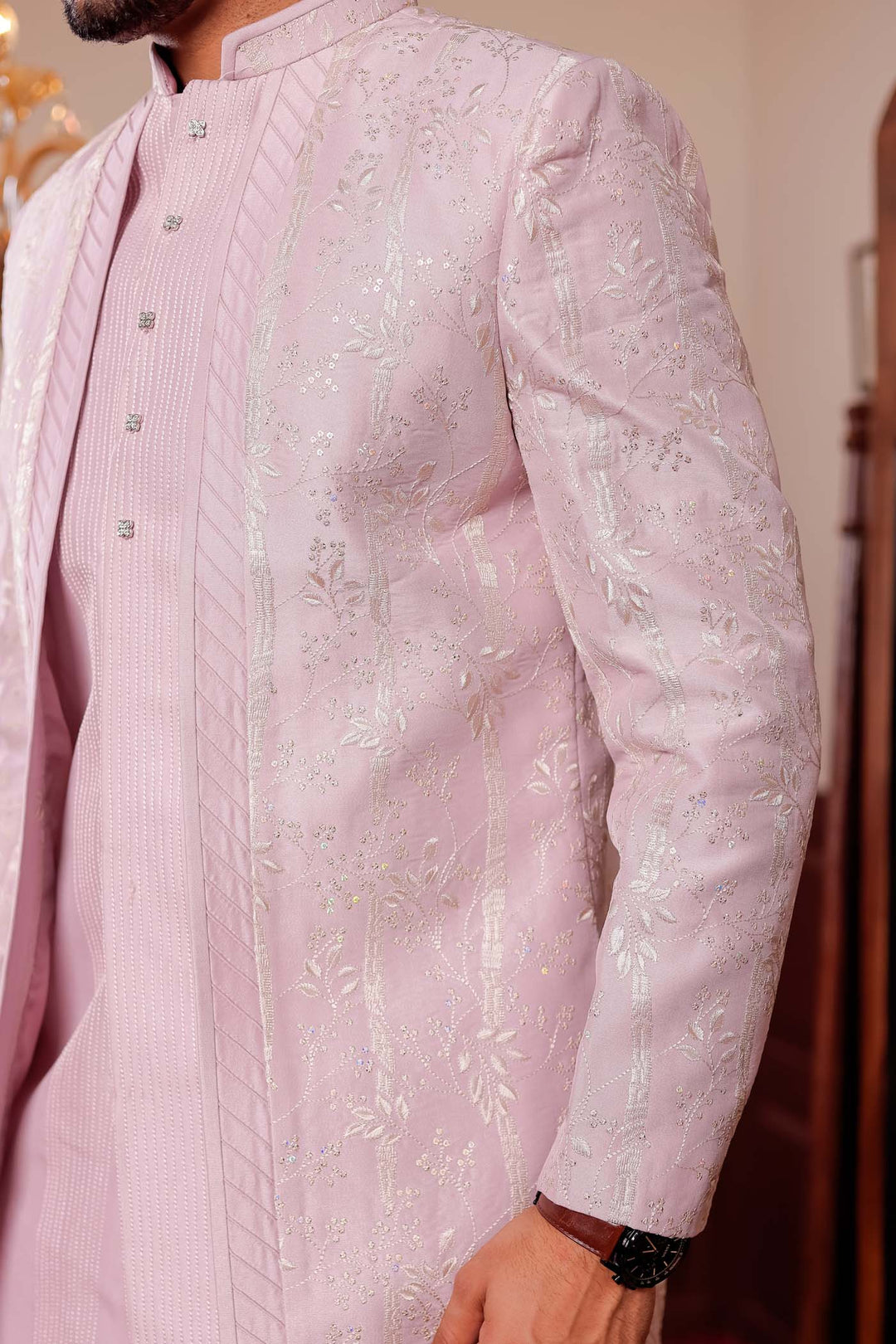 Lavander Soft Silk Open jacket Style Indo-western Suit.