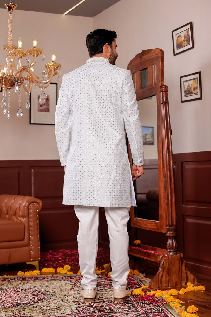 Light Blue Lucknowi Silk Indo-western Suit With Resham Thread Work